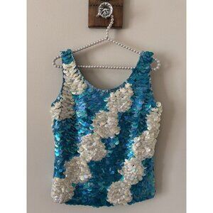 Vintage Regalia Imports Womens Size M Sequined Sleeveless Top Blue Cream